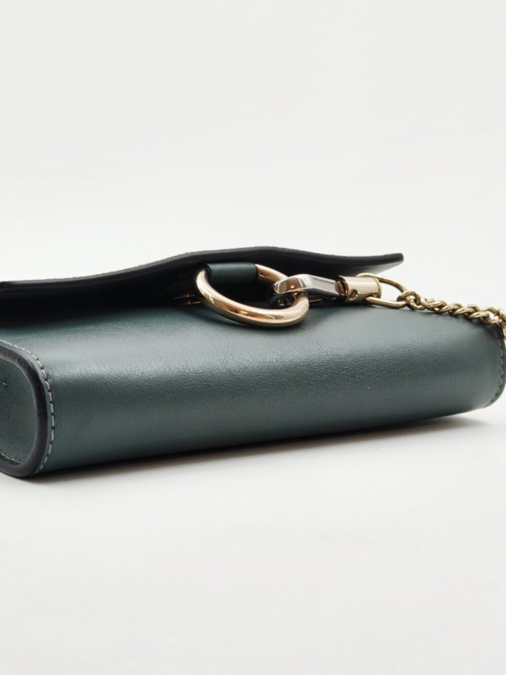 Chloé Faye Small Crossbody Bag Dark Green Suede Leather Gold Chain Authentic - Picture 6 of 12